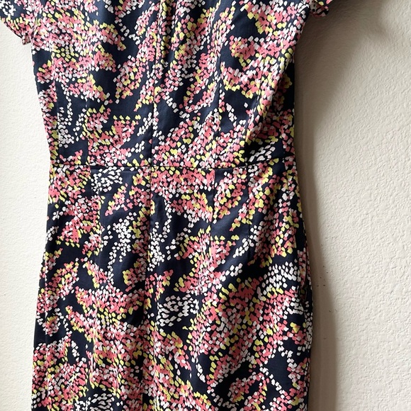 LK Bennett Dr Gabriel Shift Dress Navy Blue/Pink/Yellow Abstract Blossom Sz 6 - Picture 9 of 14